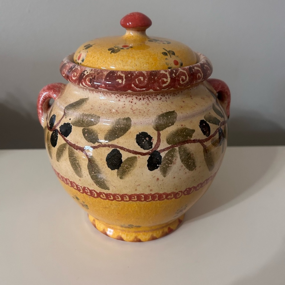 Williams Sonoma Olive Hand Painted Made In Italy Canisters Jar